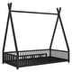 preview thumbnail 10 of 11, Black Twin Size Metal House Platform Bed with Triangle Structure and Guardrail for Kids, Boys and Girls