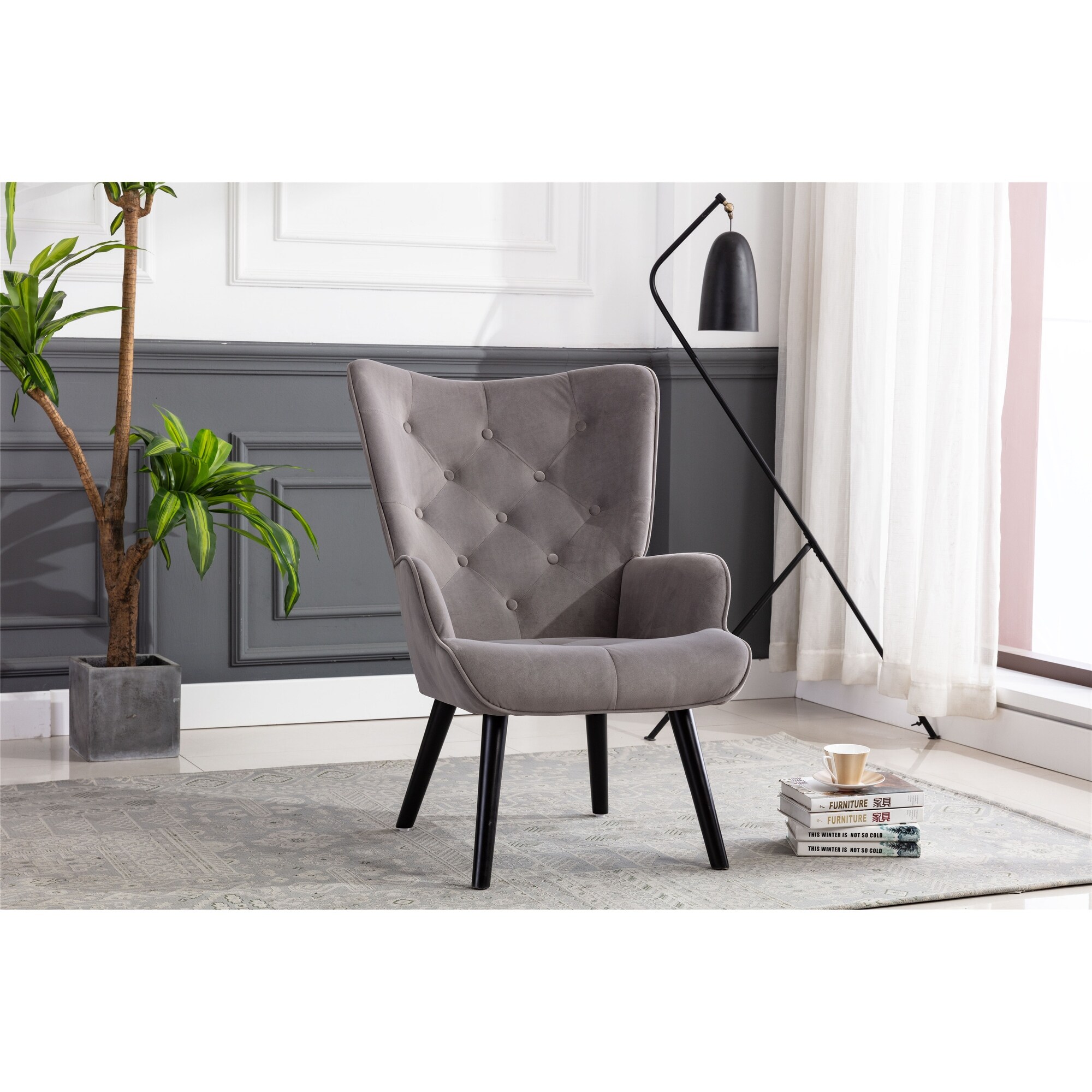 Grey accent chair shop with silver legs