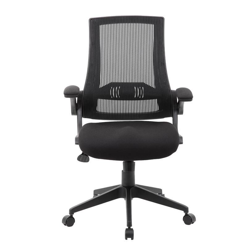 Rolling Task Chair with Flip Arms, Black Mesh, Spring Tilt Mechanism