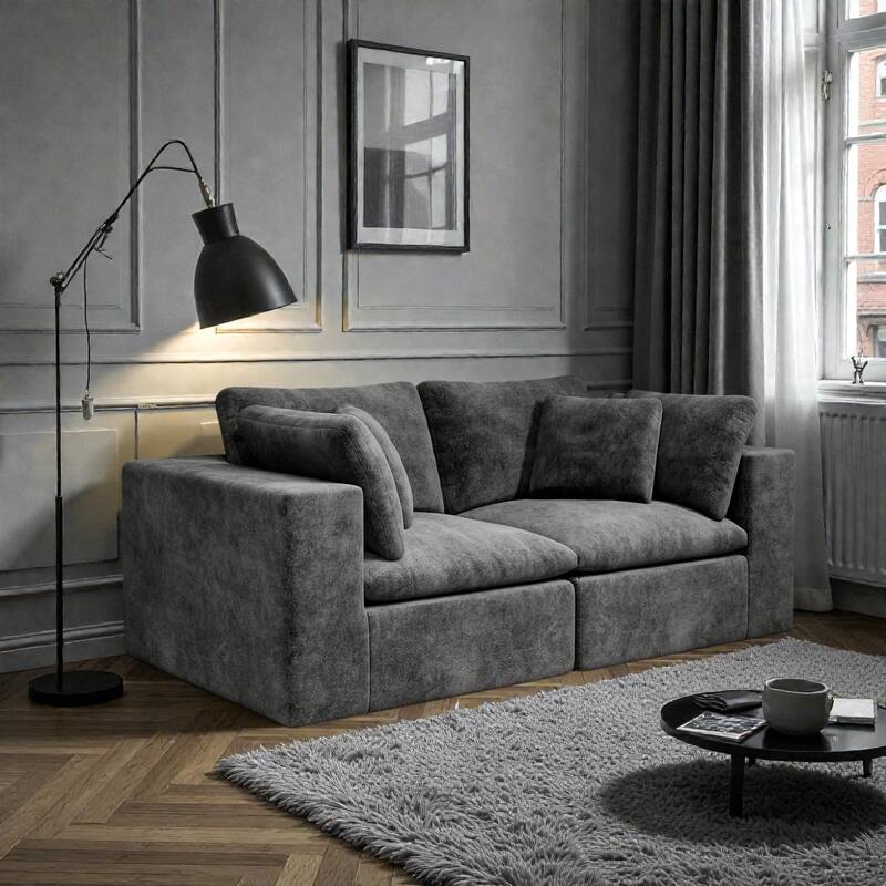 78.8" Modular Sectional Sofa, No Assembly Upholstered Couch with Plush Corduroy Fabric, 2 Seat for Apartment