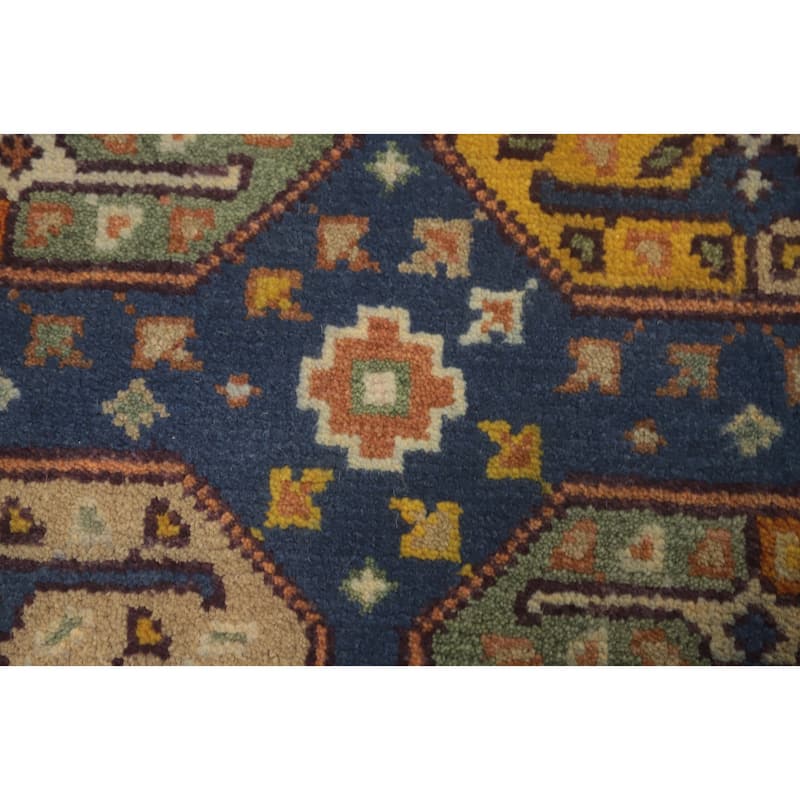 Hand-knotted Traditional Wool Blue Geometric Area Rug Oriental Carpet - 6' 0'' X 3' 9''