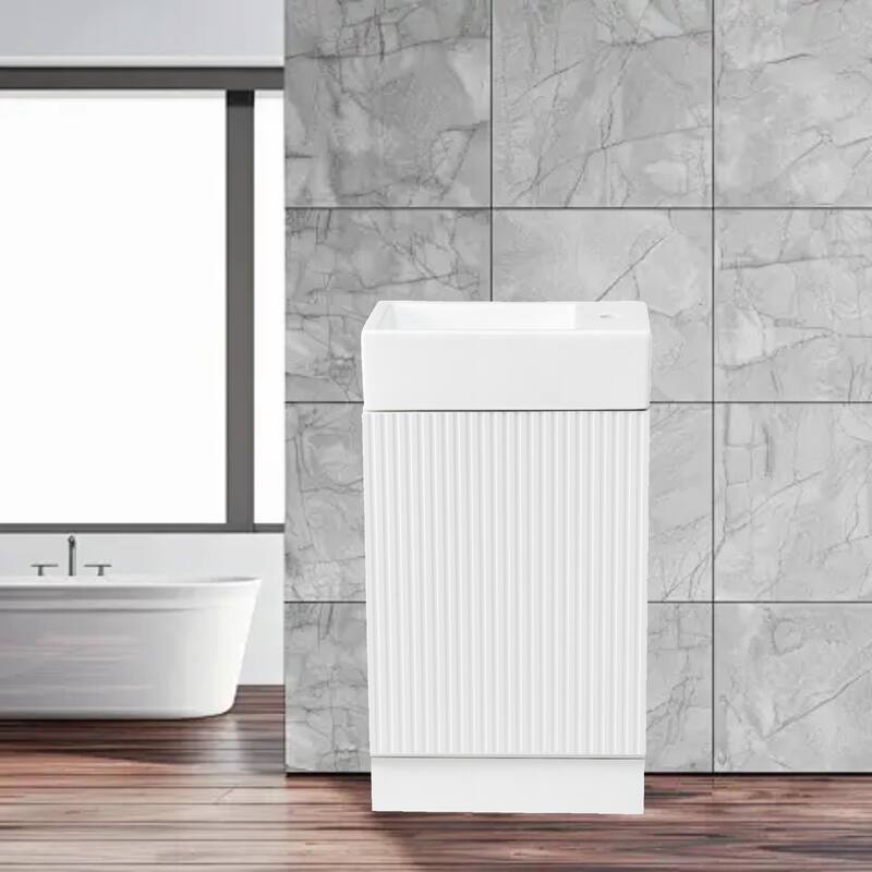 18.6" Freestanding Bathroom Vanity with Sink, Storage Cabinet & Toilet Paper Holder, Left or Right Setup - White