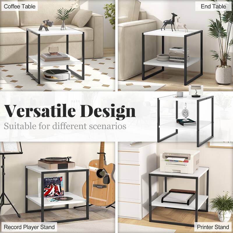 Gymax 2PCS 20'' 2-Tier End Table w/ Storage Shelf Reversible Design