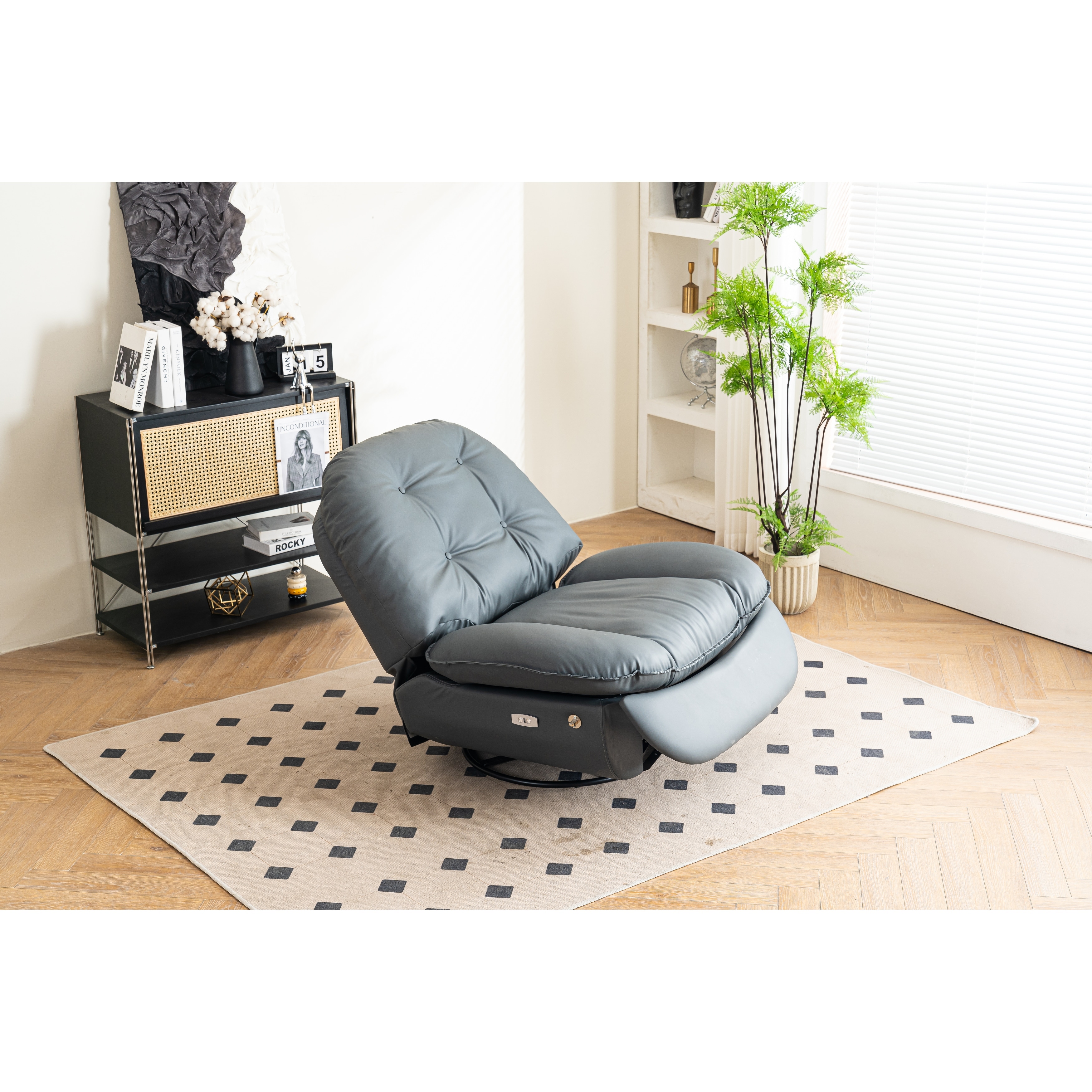 Dark Grey Leather Bluetooth Music Player Swivel Glider Power