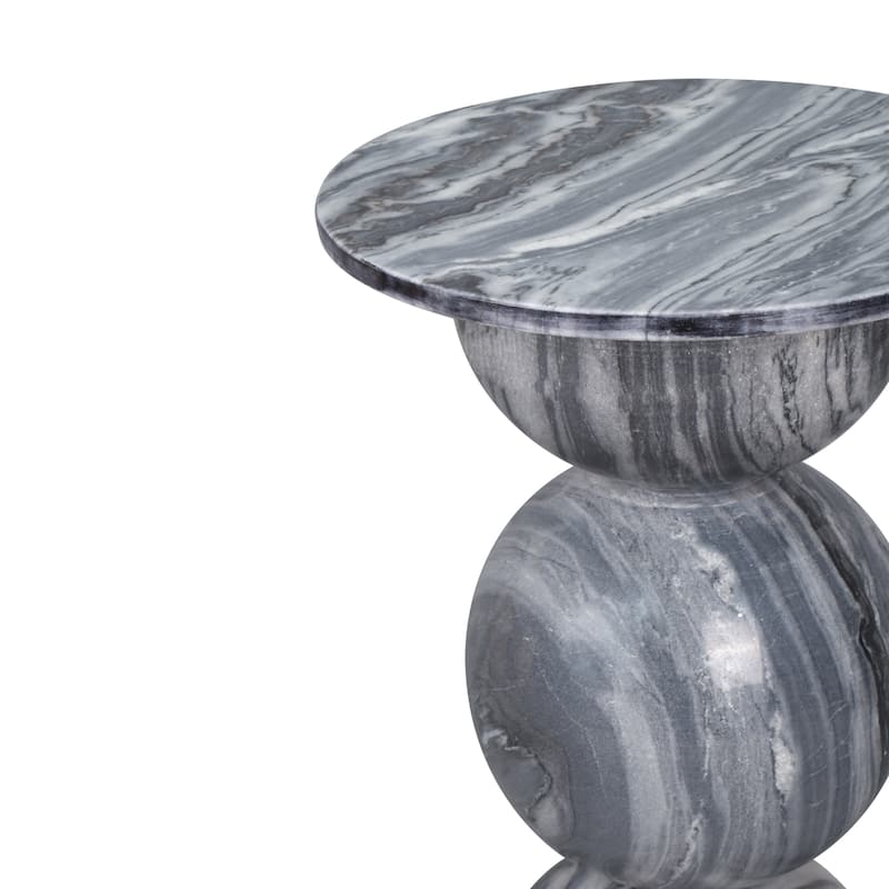 Lyra 19" Modern Natural Marble Handmade Stacked Round Pedestal End Table, Dark Gray/Light Gray, by JONATHAN Y.