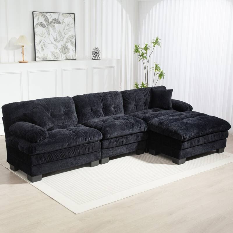 120.87" L-Shaped Upholstered Reversible 3-seat Modular Sectional Sofa with Deep Seating - Black