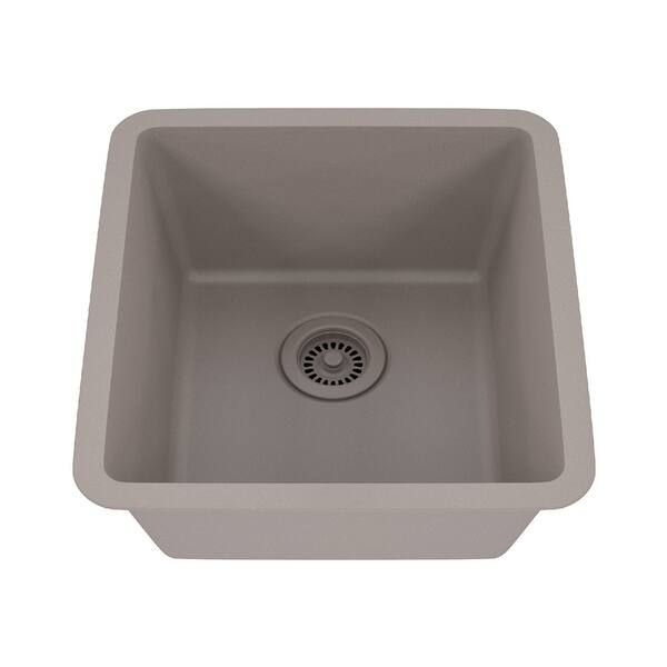 slide 2 of 7, 16 Inch Lexicon Platinum Quartz Composite Drop-in Undermount Single Bowl Galaxy Concrete Kitchen Sink LP-1618-C-SO Galaxy Concrete
