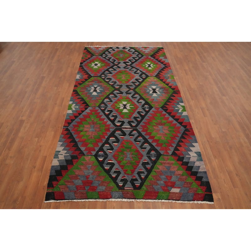 Hand Woven Oriental 100% Wool Carpet Southwestern Tribal Multi-Colored Kilim Area Rug - 10' 4'' X 5' 3''