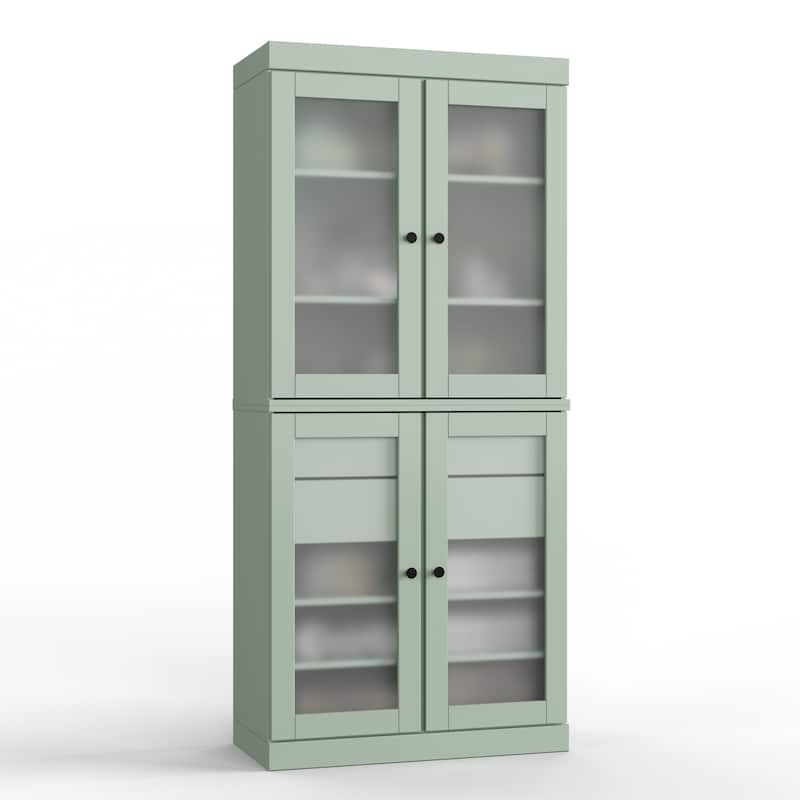 Palace Imports 100% Solid Wood 32" Bathroom Cabinet with Frosted Glass Doors, 2-Drawers and Adjustable Shelves
