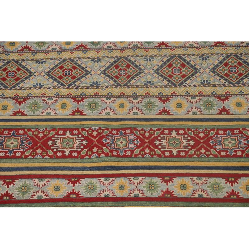 Striped Kazak Area Rug Handmade Wool Carpet - 9'9"x 12'3"