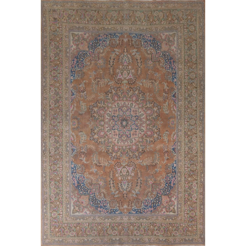 Hand Knotted Oriental 100% Wool Carpet Traditional Floral Oranges & Rust Mashad Area Rug - 12' 5'' X 9' 9''