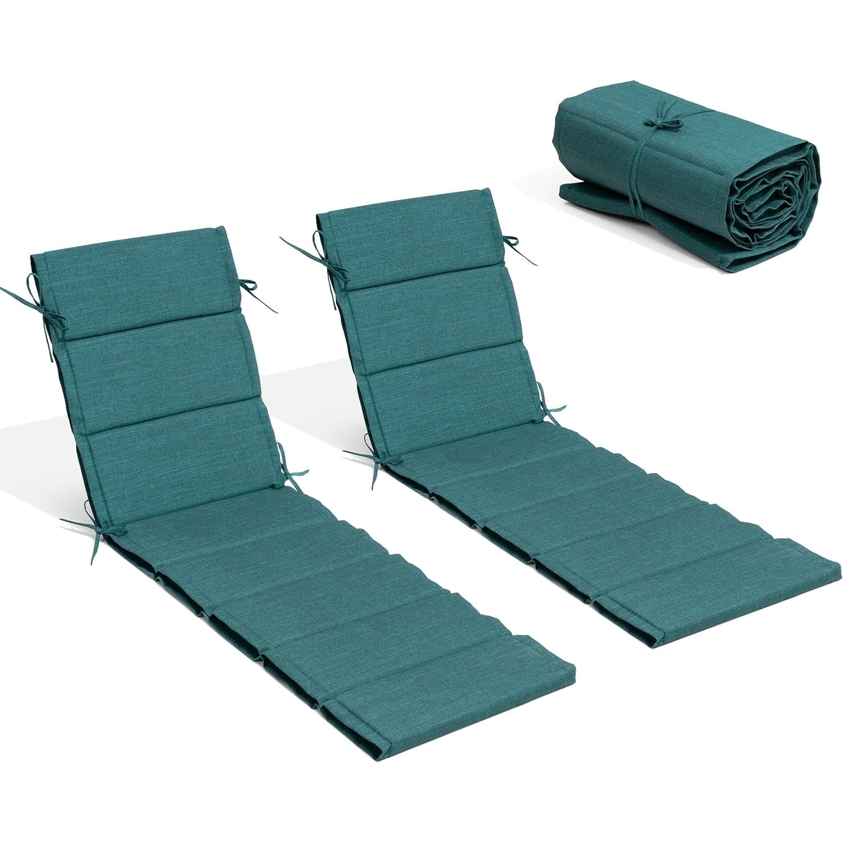 Set of 2 Water Resistant Chaise Lounge Cushions with Straps, 72''Lx21''W, Foldable for Outdoor Furniture, Pool, Lawn