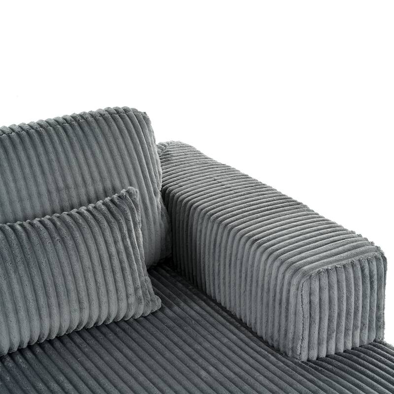 Oversized Double Chaise Lounge Sofa, Comfy Full-Compressed Sleeper Sofa Bed, Corduroy Upholstered Sofa Bed with 2 Pillows