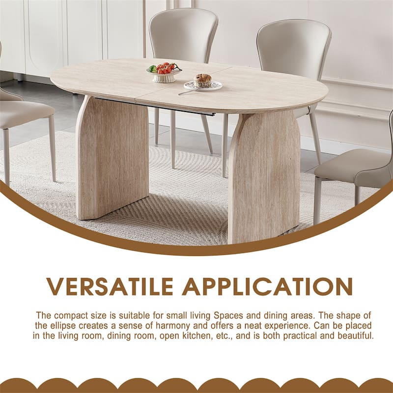 Modern Extendable Oval Table, Sleek Dual-Pillar Design