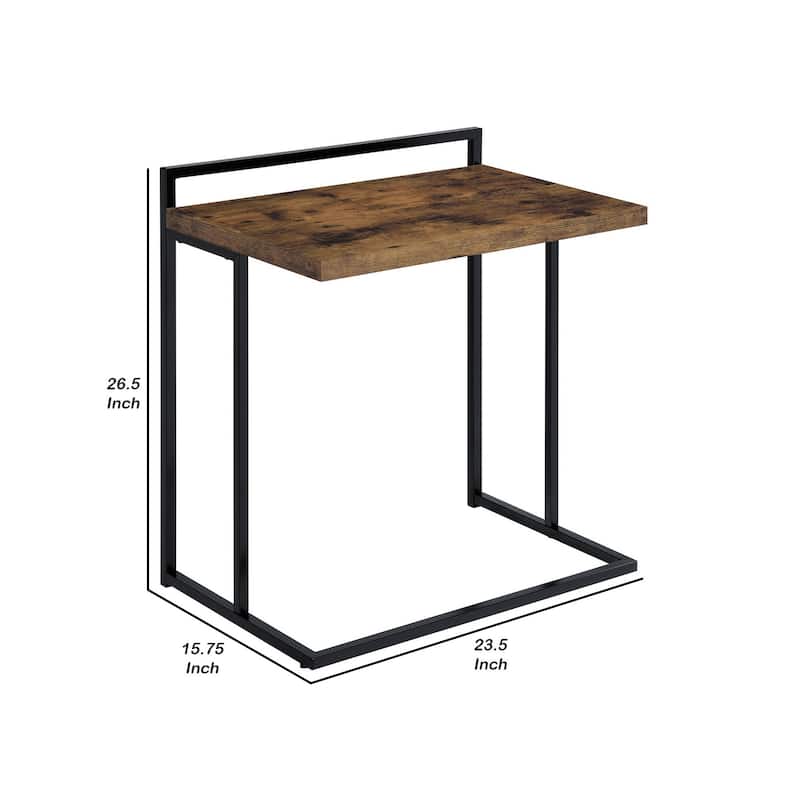 Dey 27 Inch C Shape Side End Table, Nutmeg Brown Top, Matte Black Base