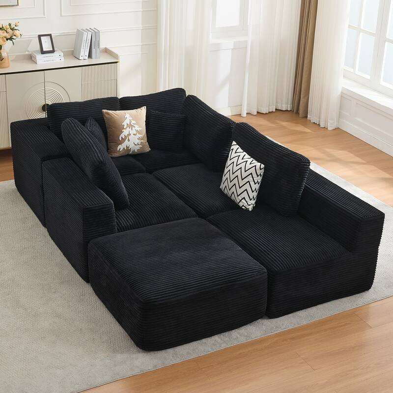 Couch Modular Sectional Sofa with Plush Corduroy No Assembly Required