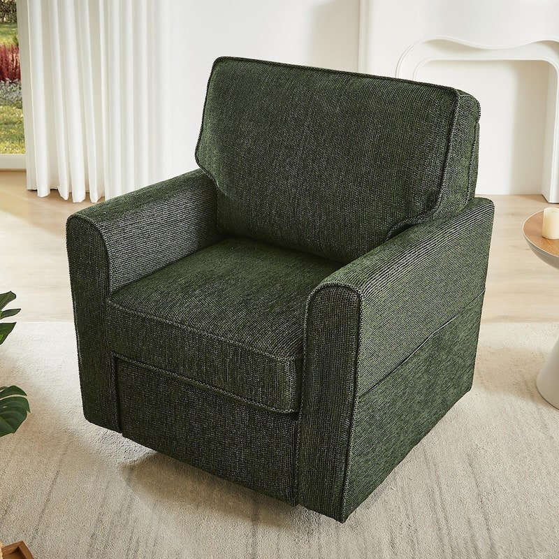 360-Degree Swivel Accent Chair w/Storage Pockets，Chenille Upholstery Barrel Accent Chair