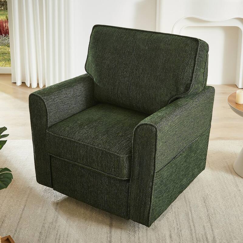 360 Degree Swivel Chair for Living Room, Swivel Accent Chair with Armrest, Chenille Sofa Chair with Side Pockets