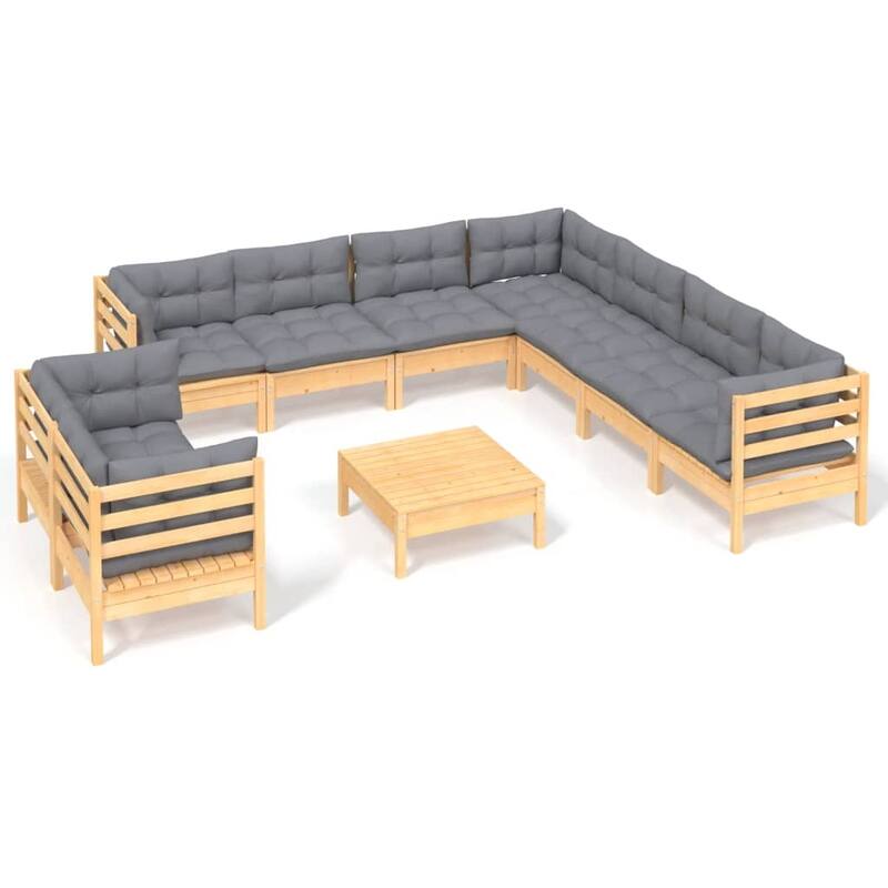 vidaXL Solid Pinewood Patio Lounge Set 10 Piece with Cushions Multi Colors