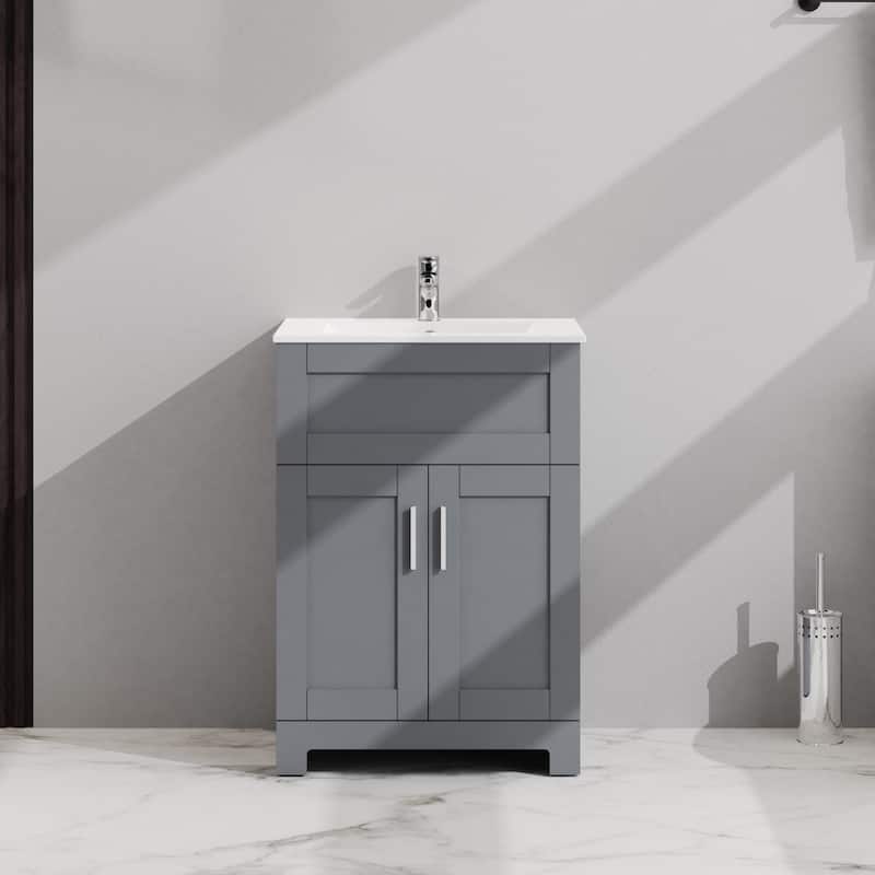 24 inches Freestanding Bathroom Vanity Set in Gray with Integrated Ceramic Sink