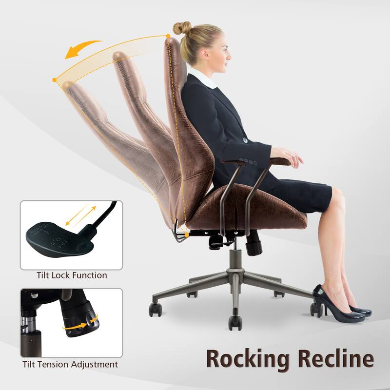 OVIOS Suede Fabric Ergonomic Office Chair High Back Lumbar Support