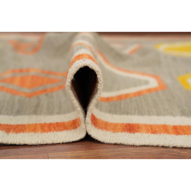 Hand Woven Oriental 100% Wool Carpet Southwestern Modern Greys & Charcoal Kilim Area Rug - 5' 10'' X 3' 10''