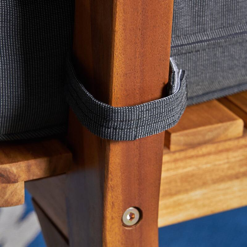 Roomfitters Outdoor Loveseat with Acacia Wood Frame and Navy Cushions, Patio 2-Seat Sofa, Grey