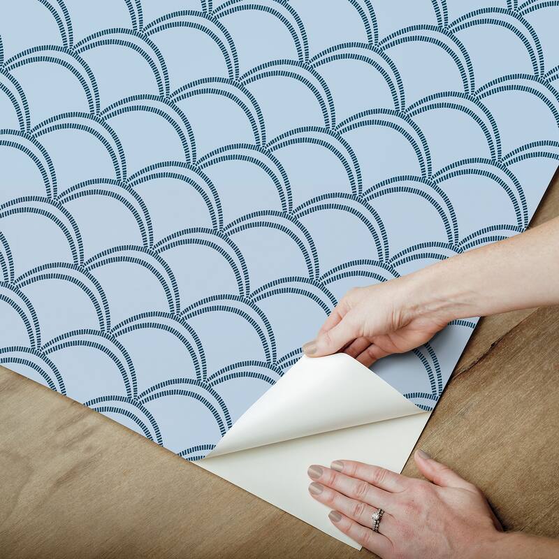 NuWallpaper Deco Wave Blue Peel and Stick Wallpaper