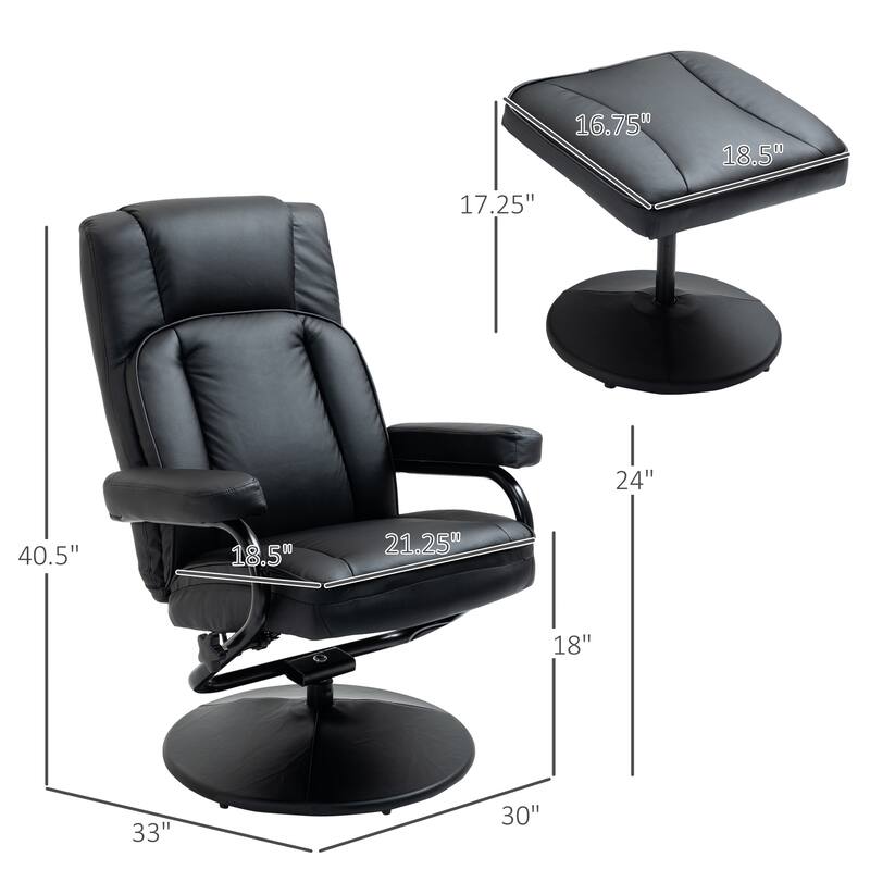 Adjustable Swivel Manual Recliner Chair PU Leather Upholstery Armchair with Footrest for Living Room Office or Bedroom
