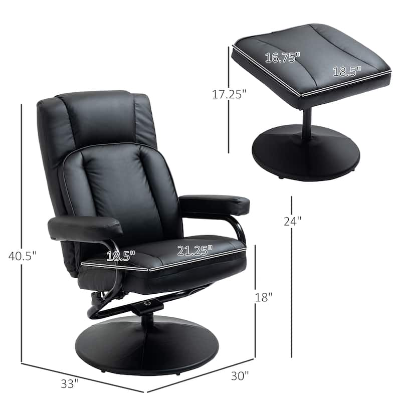 HOMCOM Swivel Recliner, Manual PU Leather Armchair with Ottoman Footrest for Living Room, Office, Bedroom