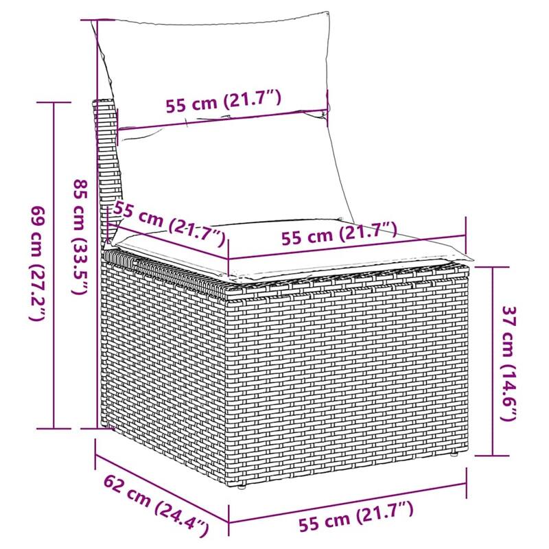 vidaXL Garden Sofa Set Black, Cream White PE Rattan Medium - 21.7 x 21.7 x 14.6