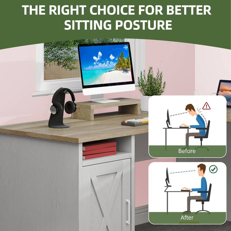 Moasis 59" L Shaped Office Desk with File Cabinet, Corner Computer Desk with Monitor Stand for Home Ofiice