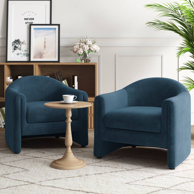 Upholstered Barrel Accent Chair, Low Back Arm Chair(Set of 2) - Velvet - Gray Blue Velvet