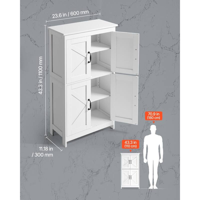 Freestanding Bathroom Cabinet with 4 Doors for Home Storage - 11.8 x 23.6 x 43.3 in