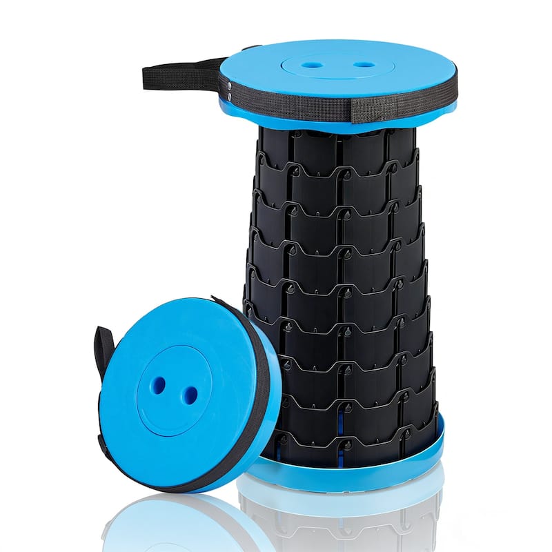 VECELO Portable Telescoping Stool Lightweight Adjustable Height Folding Stool for Camping Fishing Indoor Outdoor Plastic Seat - Blue