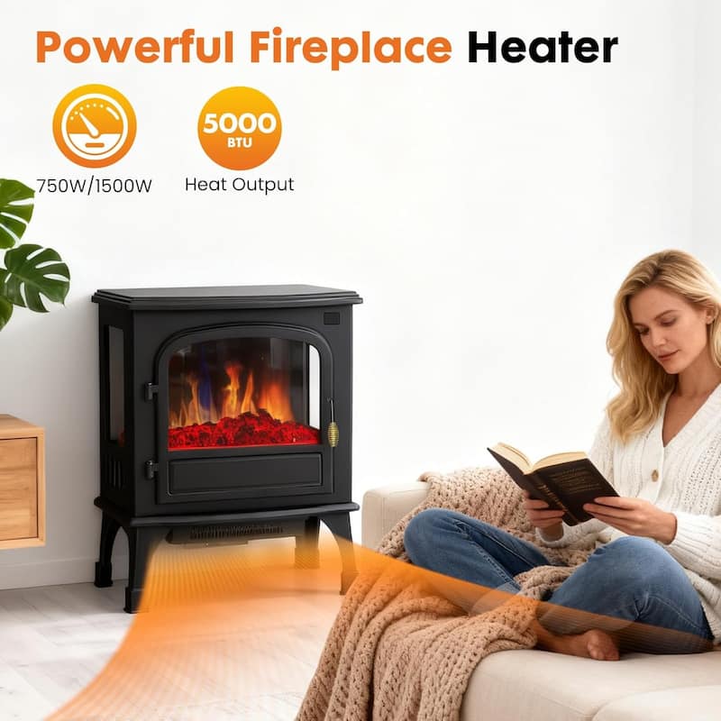 Electric Fireplace Heater 26 in Freestanding Fireplace Stove Infrared Fireplace with 3D Flame Effect Remote Control