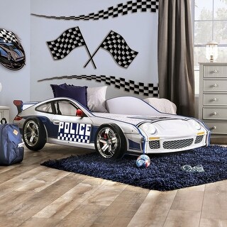 Rixi Modern White Chrome Wheel Car Kids Bed by Furniture of America