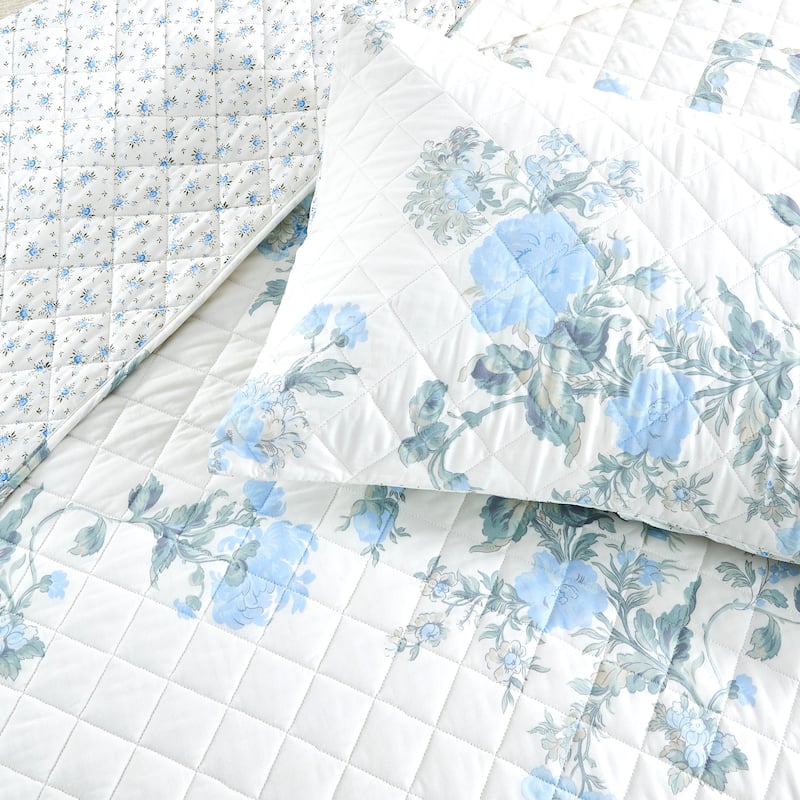 Floral Stripe Printed Prewashed Percale Cotton Quilt Set