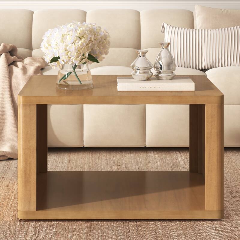 Roomfitters Modern Square Coffee Table with Open Storage Shelf, Wood Finish, 2-Tier Center Table 30.8"