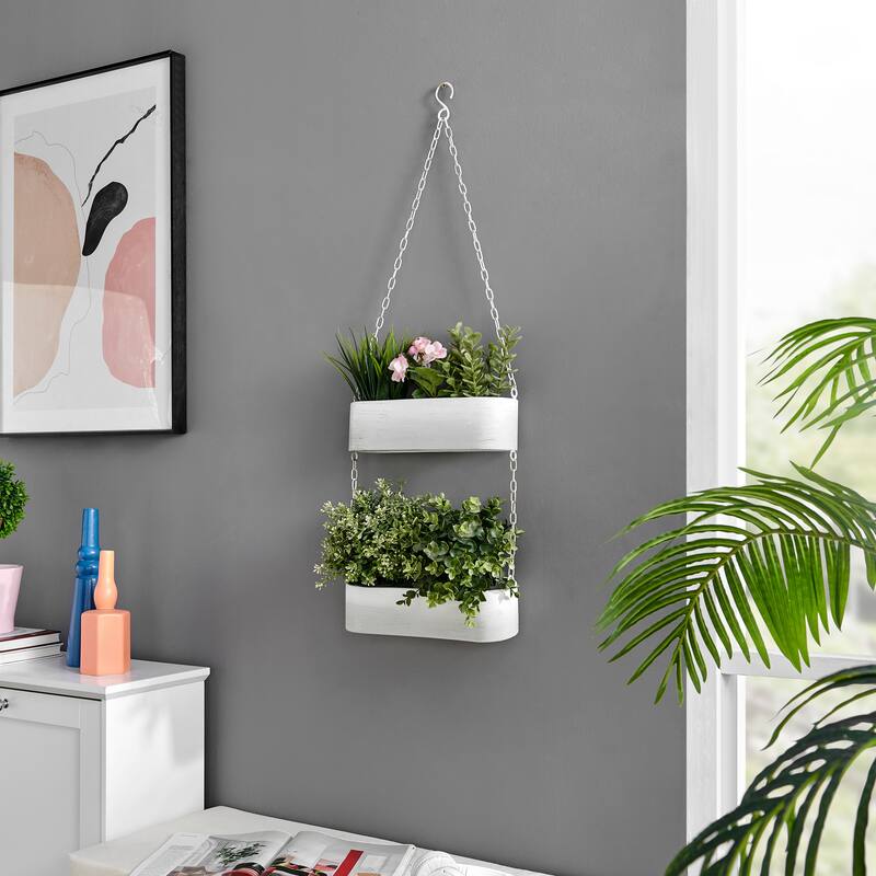 Danya B. Two-Tier Hanging White Metal Trough Wall Planter