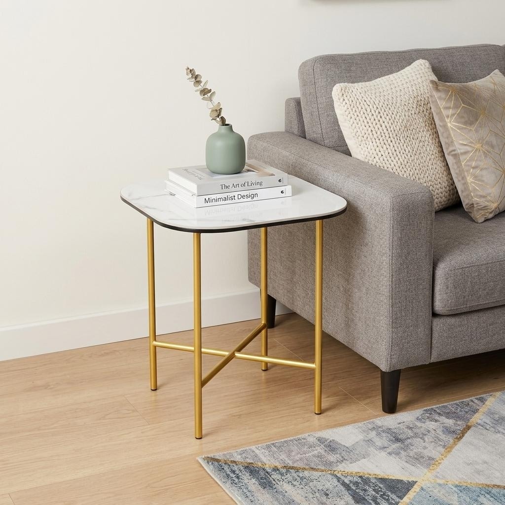 HomeRoots 22" White And Gold Ceramic And Metal Square End Table - 20.00 in. x 22.00 in. x 20.00 in.