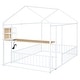 preview thumbnail 12 of 17, White Full Size Metal Bed with Desk, House Bed Frame with Shelves and USB Ports