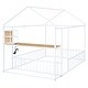 preview thumbnail 12 of 15, White Full Size Metal House Bed Frame w/Desk Power Outlets USB Ports
