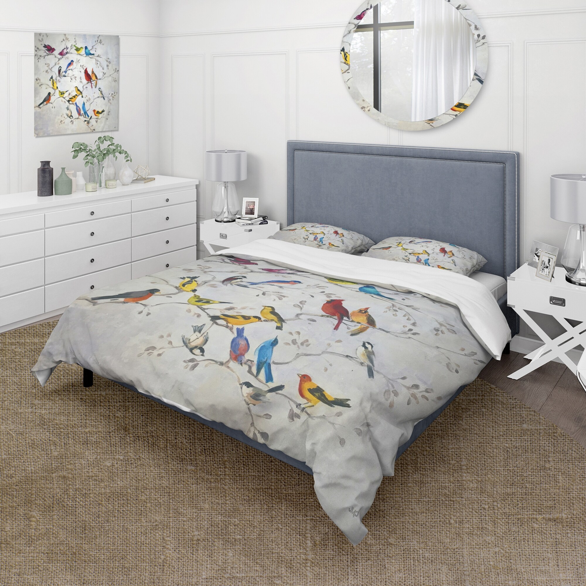 Designart Multi Color Bird on Tree Traditional Bedding Set Duvet Cover Shams Multi color