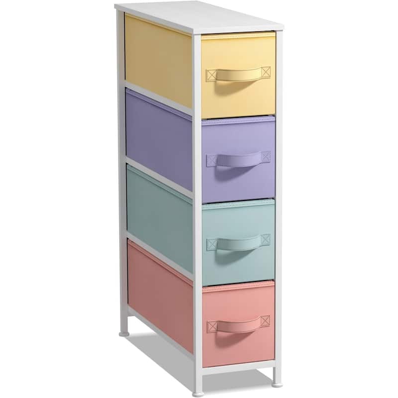 Narrow Dresser Tower with 4 Drawers - Vertical Storage for Bedroom - Pastel