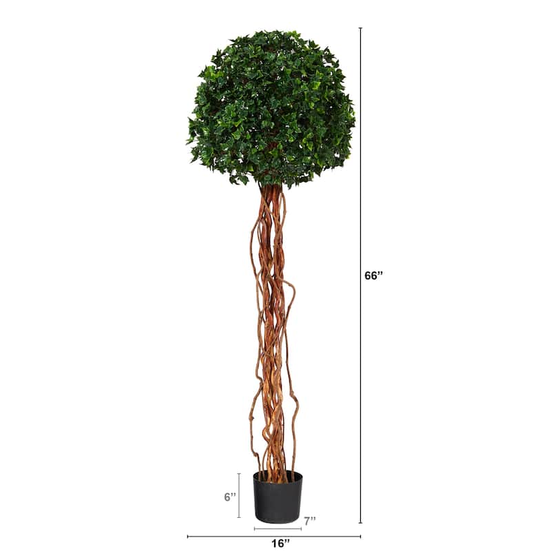 Artificial Topiary Tree - 5.5Ft Single Ball Tree - Indoor Outdoor Decor - English Style - Garden Accent - Green - 51-60 Inches