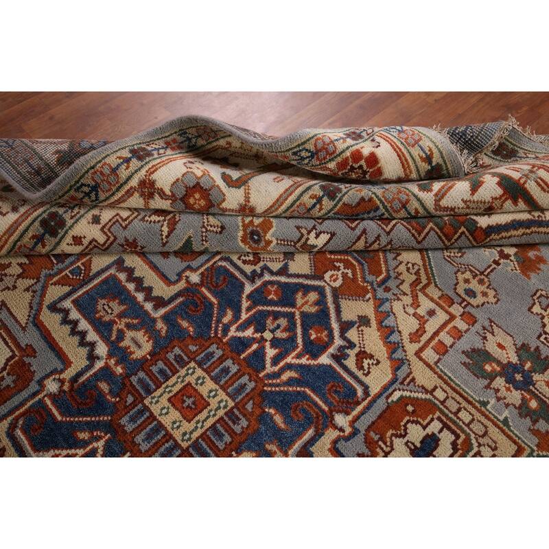 Geometric Heriz Serapi Indian Area Rug Handmade Wool Carpet - 8'8" x 12'2"