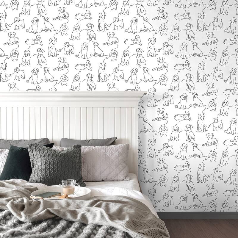 Fine Decor Ansel Black Dog Sketches Wallpaper