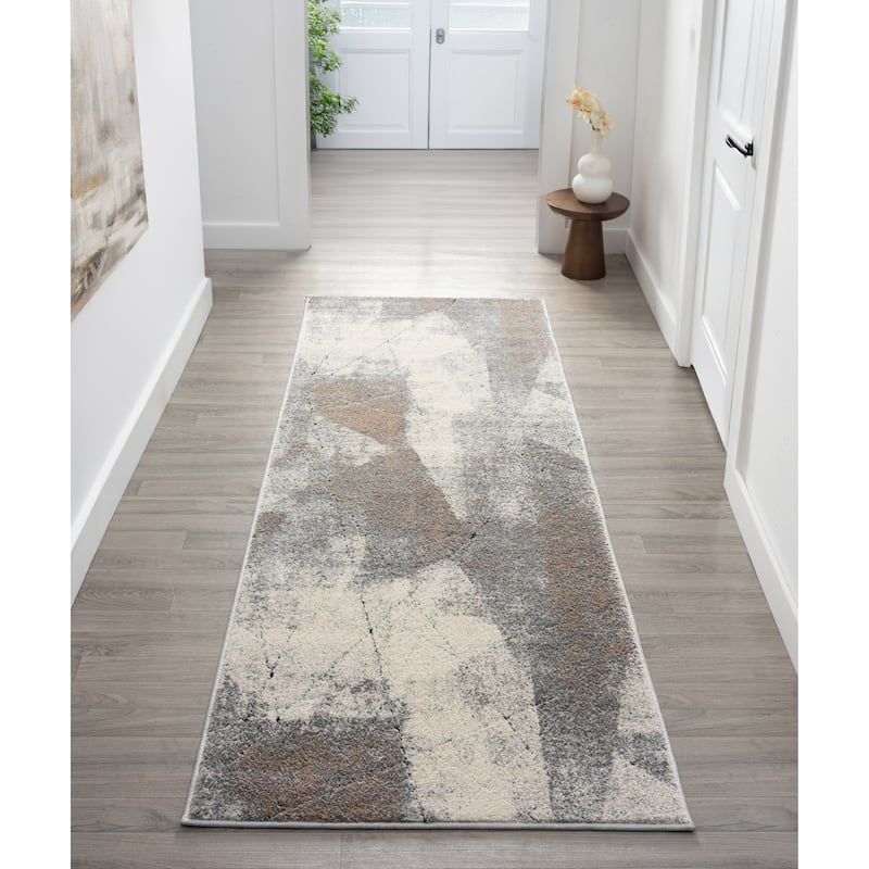 Cascade Collection Geometric Abstract Neutral Area Rug - 7'10 Runner