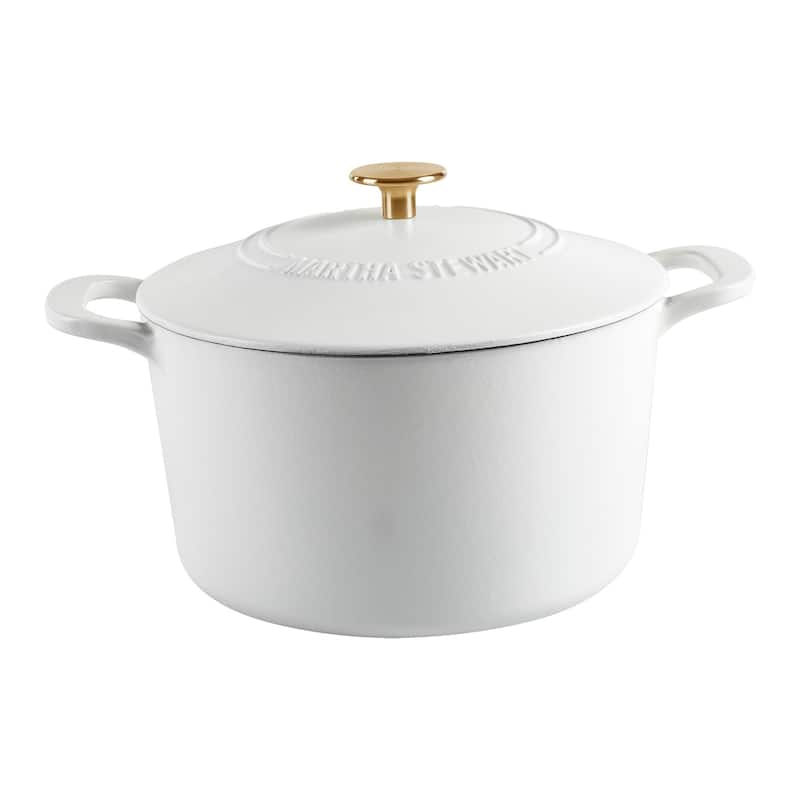 Martha Stewart Gatwick 7 QT Enamel Cast Iron Dutch Oven - Matte White